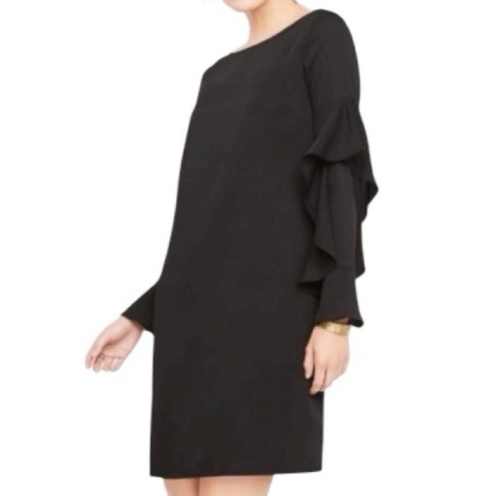 NWT Ann Taylor Cascading Ruffle Sleeve Shift Dress Black Women’s Size 12